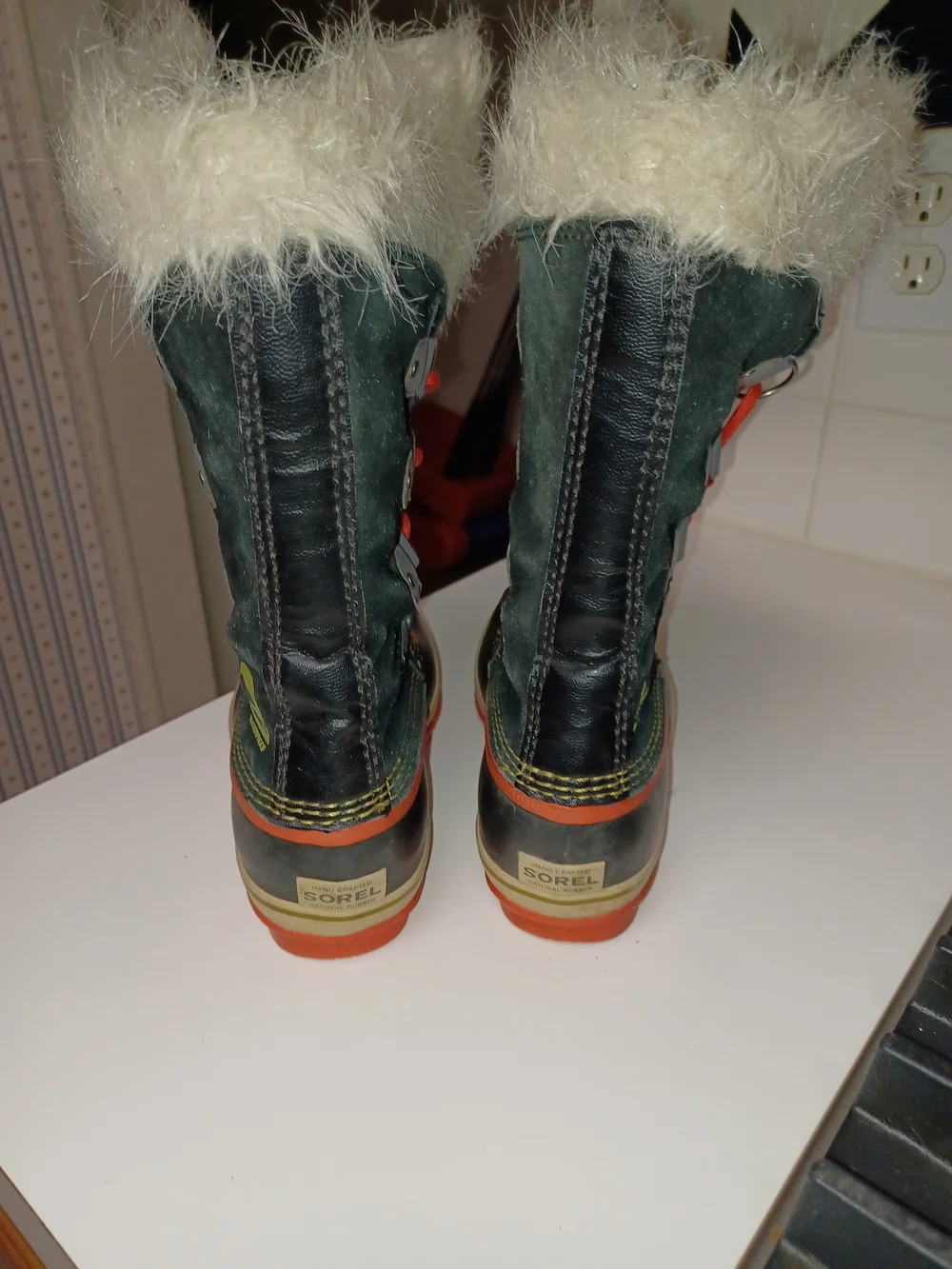 Kids Black and Orange Winter Snow Boots with Faux Fur